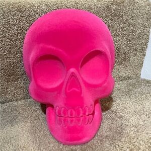 Hyde & eek Flocked 7” Skull faux head decor Velvet Pink skeleton New